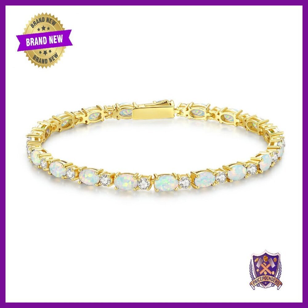 7" Sterling Silver Tennis Bracelet 14K Gold Plated Birthstone Jewelry
